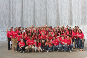 STEP Forward campers pose by the Houston Waterwall.