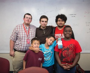 All done! Front row (L-R) Tristen, who found the UH group online, Rafael and Amir. Back row (L-R) Members of eNable UH: Daniel Bahrt, Jalal Yazji and Javier Castro
