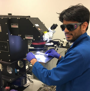 Devendra Khatiwada, a UH materials science and engineering doctoral student, working on the Selva Research Group's solar cell project.