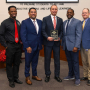Medhat El Nahas [center] was recognized by Galena Park Independent School District and its Board of Trustees for his outstanding dedication to and support of their district and high schools.