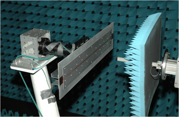 Dr. David Jackson's novel leaky-wave antenna design being tested in the anechoic chamber at Sandia National Laboratories.