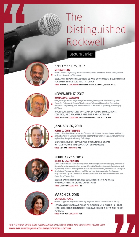 UH Engineering Announces Speakers for 2017-18 Rockwell Lecture Series