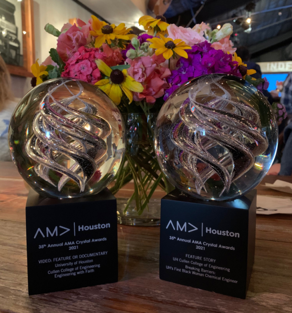 The Communications Department of the University of Houston's Cullen College of Engineering took home two honors from the 35th annual American Marketing Association Houston Crystal Awards 2021 at a ceremony at the Armadillo Palace on May 19. 