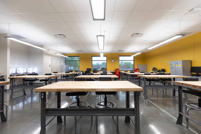 Some of the vibrant, new classroom space at the Houston Community College's Fraga Campus. 