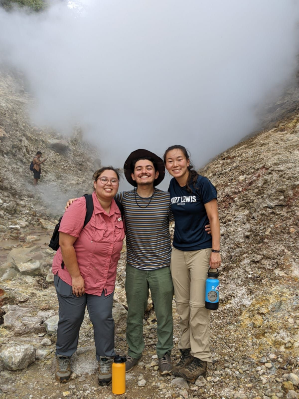 Marcela with two friends on the trip. 