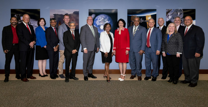 Chancellor Khator and Director Wyche with other NASA and UH System officials after the partnership signing