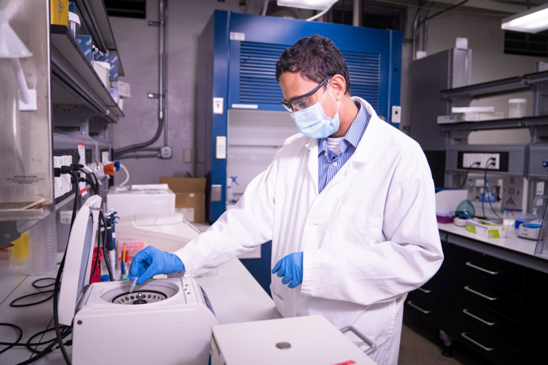 Navin Varadarajan, working in his lab. 