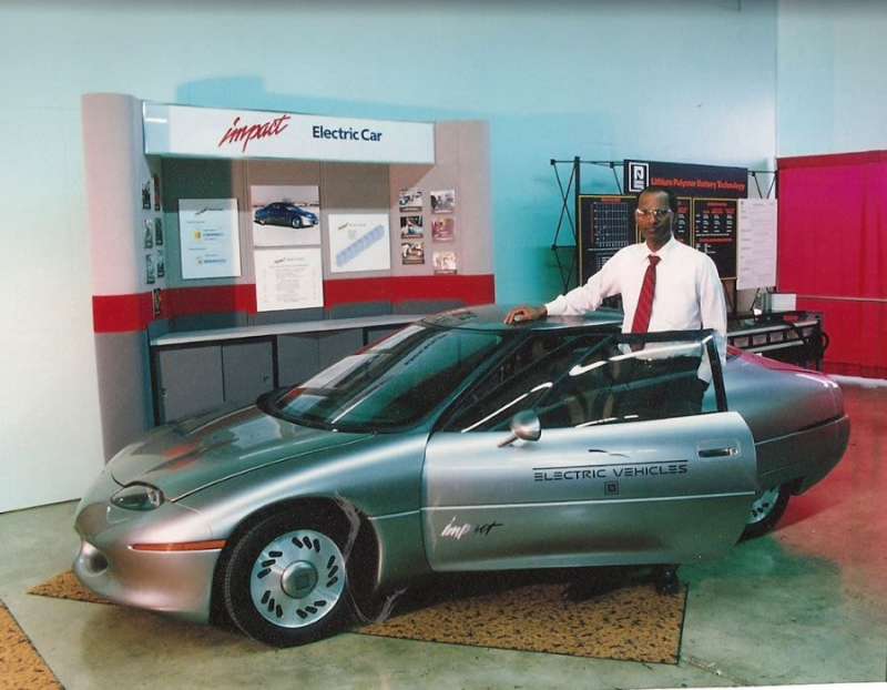 Rajashekara with the GM Impact electric vehicle in 1993.