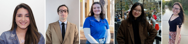 From left to right: Valeria Valentina Espinosa, Biomedical Engineering, senior Thomas Henry Padgett, Biomedical Engineering, junior Penny Bond-Reading, Chemical and Biomolecular Engineering, senior Nhi Hoang, Chemical and Biomolecular Engineering, junior An Dinh, Civil Engineering, senior.