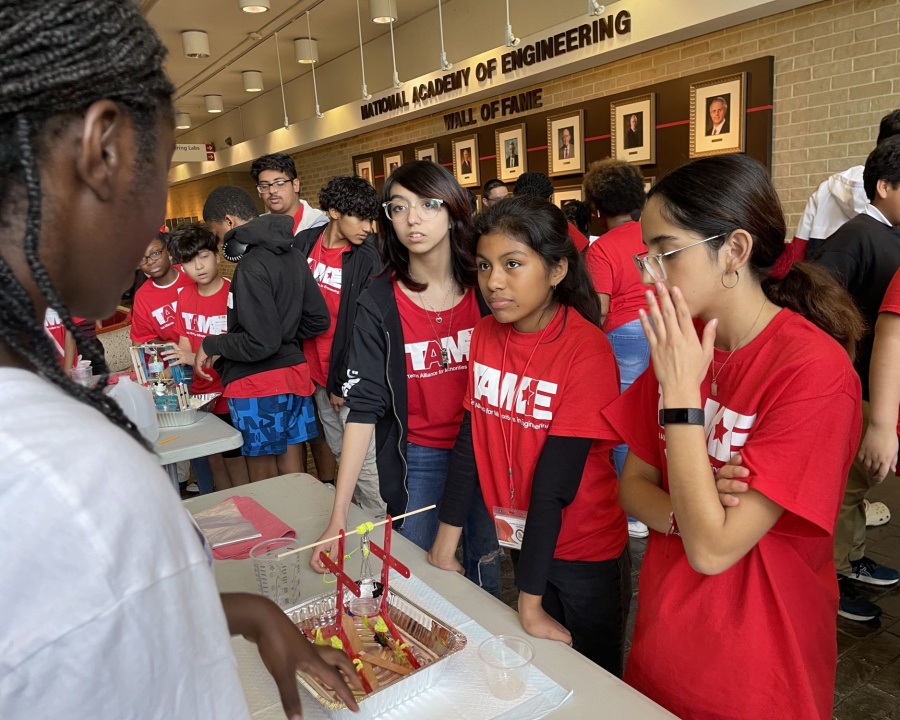 An early April event co-hosted by the Program for Mastery in Engineering Studies (PROMES) and the Texas Alliance for Minorities in Engineering (TAME) brought more than 150 students from 18 local middle and high schools to the campus of the University of Houston's Cullen College of Engineering.