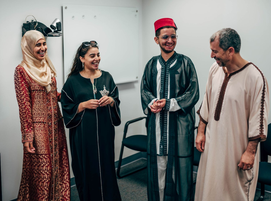 The Technology Division is proud to be hosting three Fulbright awardees from the kingdom of Morocco in Driss Benhaddou's Wireless and Optical Networking (WON) lab. [Left to right] Wiam Ayrir, Hajar El Gadi, Salmane Douch, and Driss Benhaddou, associate professor in the Department of Engineering Technology.