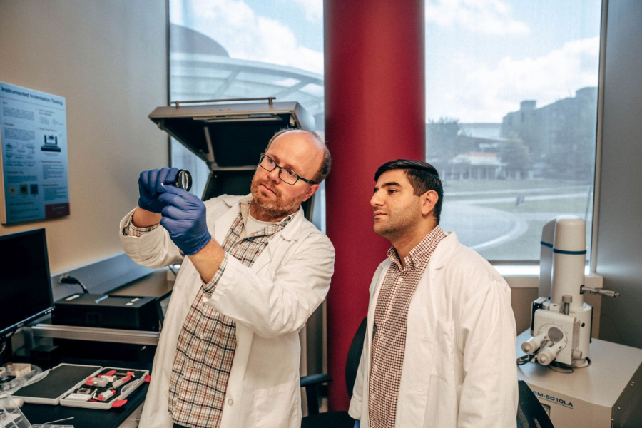 Konrad Krakowiak [left] with Ph.D. student Santiago El Awad. 