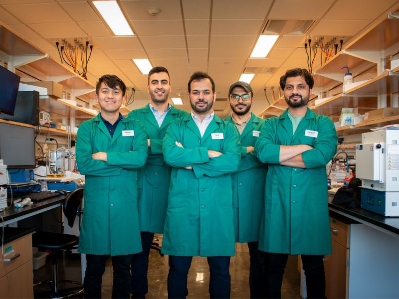   Mim Rahimi, assistant professor (center) with his doctoral students (left to right) Prince Aleta, Mohsen Afshari, Abdelrahman Refaie and Ahmad Hassan.