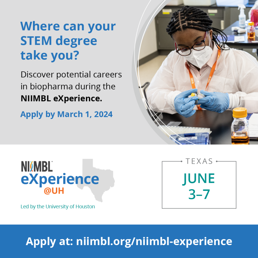 With funding from the National Institute for Innovation in Manufacturing Biopharmaceuticals (NIIMBL), the biotechnology program at the University of Houston will host African American, Hispanic, Native American and other minority college students from across Texas and its neighboring states for the NIIMBL eXperience @UH in June 2024.