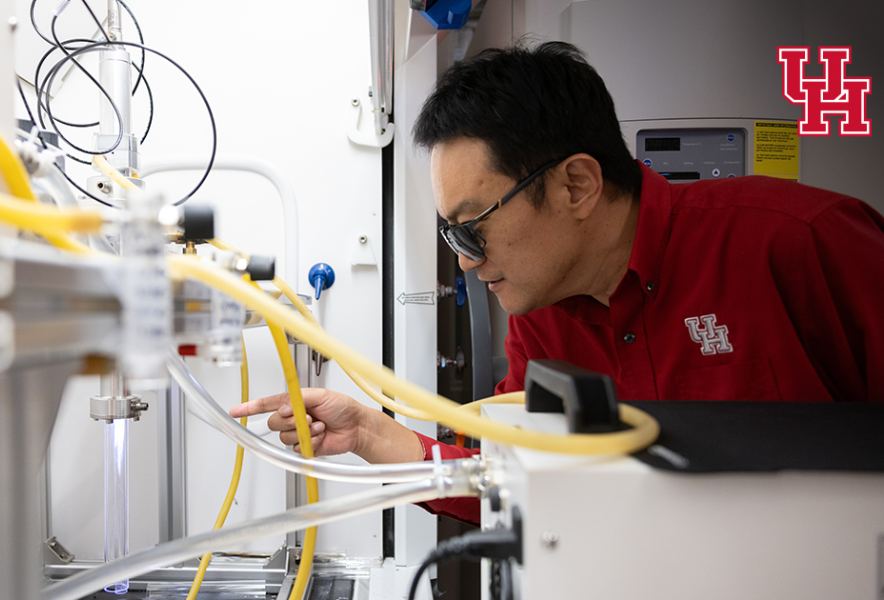 Professor Xiaonan Shan explains microwave plasma in his lab at the University of Houston.