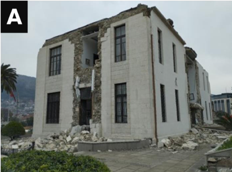 (a) A building in Antakya, Turkey was rated as having "very heavy damage" during a survey in March 2024, which means it was seriously affected. 