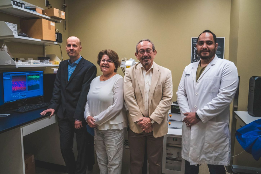 [Left to right] Lars Tebbe, Muna Naash, Muayyad R. Al-Ubaidi and Mustafa Makia have all contributed to research on a model to examine Usher syndrome.