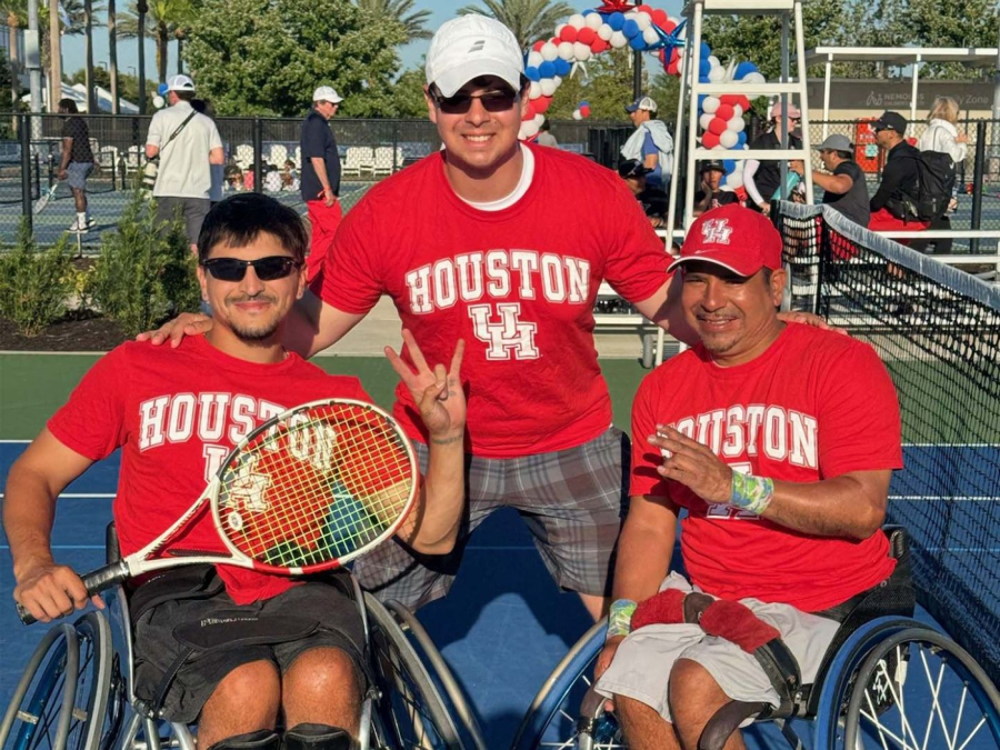 UH Wheelchair Tennis Team (L to R): Nicholas Tijerina, Head Coach Gabriel Gutierrez, Jose Arriaga.