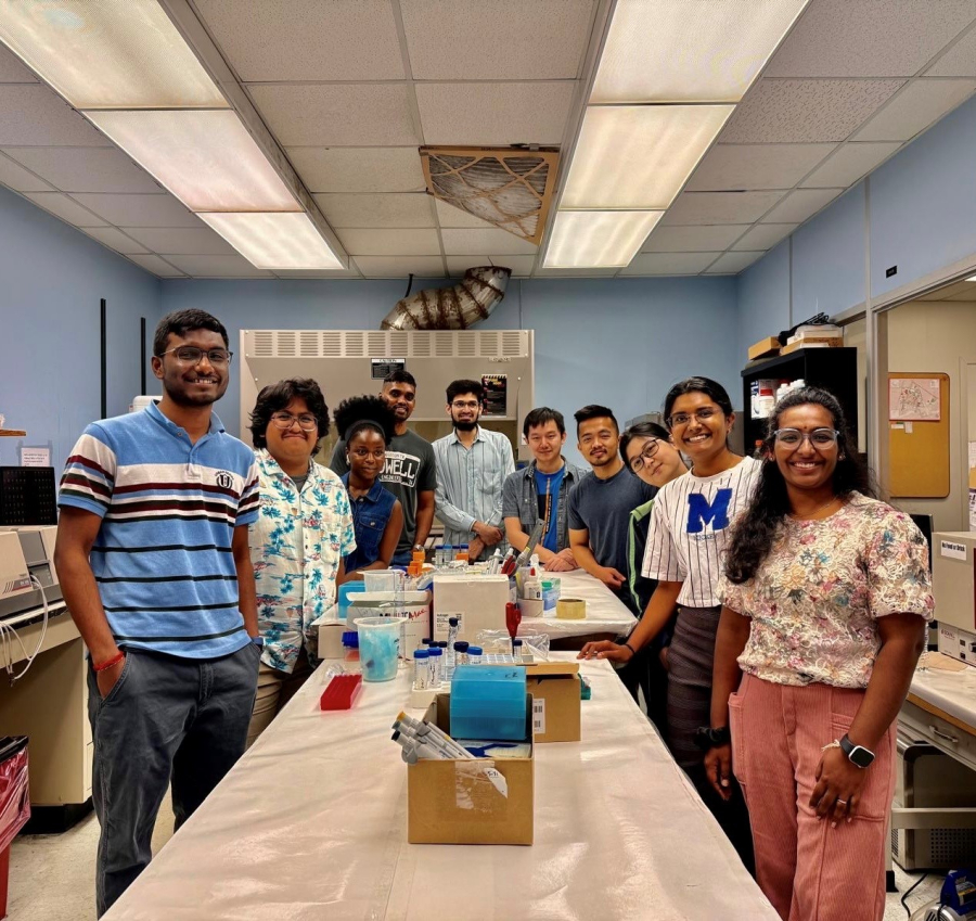 “I enjoy being in leadership roles because I feel they challenge me and help me grow as a person,” says Yerragunta, pictured here with her labmates.