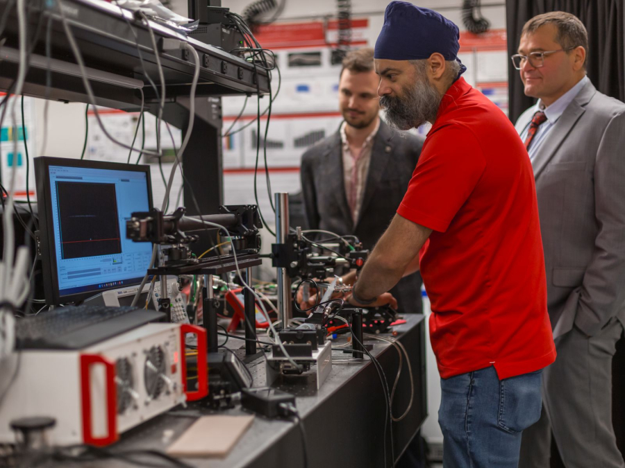 Larin [right] in the lab. 