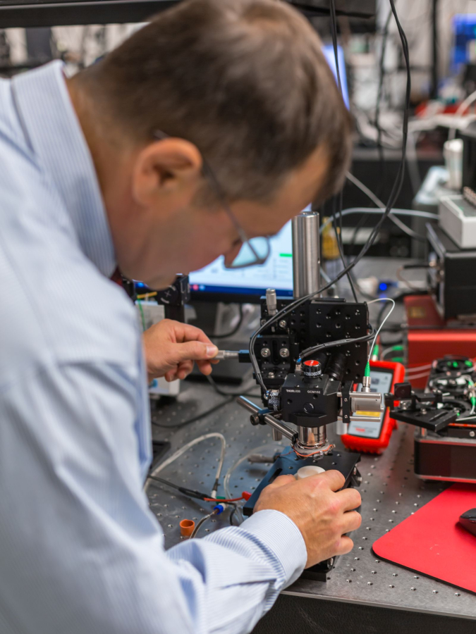 Larin working in the lab. 