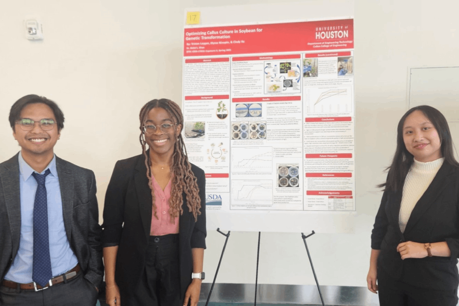 Tristan Laygan, Elysse Nioupin, and Cindy Vu for their project, “Optimizing Callus Culture in Soybean for Genetic Transformation,” which won the Audience Choice Award.