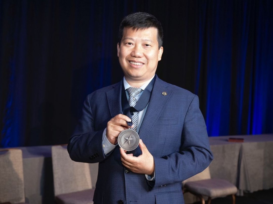 Forward-thinking materials scientist Yan Yao, Hugh Roy and Lillie Cranz Cullen Distinguished Professor of Electrical and Computer Engineering at the University of Houston's Cullen College of Engineering, is the recipient of the 2025 Edith and Peter O’Donnell Award in Engineering from TAMEST. [Photo courtesy of TAMEST (Texas Academy of Medicine, Engineering, Science and Technology).]