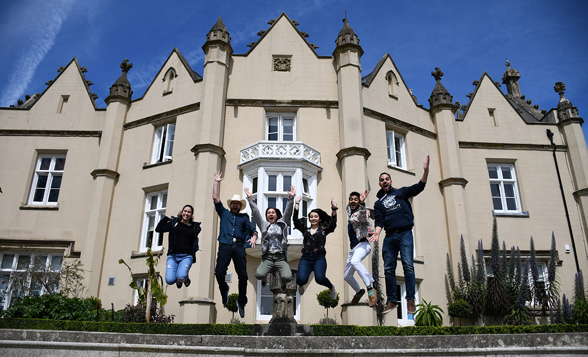 Swansea University students jumping