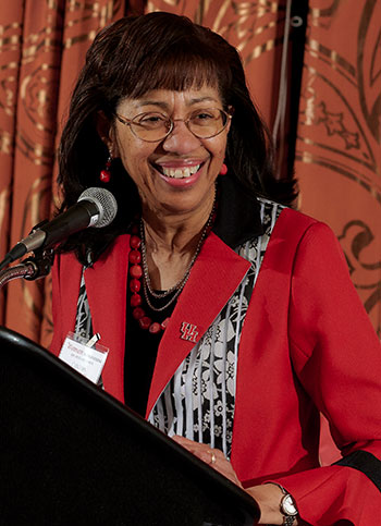 Coleman speaking at the 2019 annual 'Women in Red' networking event hosted through the Cullen College of Engineering.