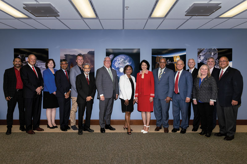 Dean Tedesco, Chancellor Khator and Director Wyche with other NASA and UH System officials after the partnership signing.