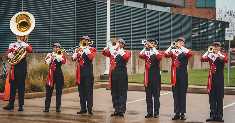 UH marching band kick off the groundbreaking celebration at UH Sugar Land.