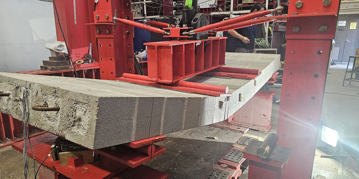 Figure. Flexural test of masonry wall reinforced with Grade 80 deformed bars.