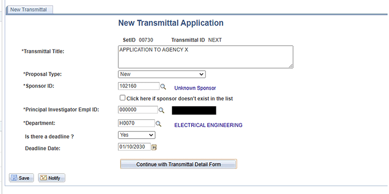 New Transmittal Application