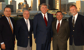  Engineering Leadership and Entrepreneurism Program instructors Hamid Parsaei, Bill Sherrill and Donald Engelstad (far right) with Dean Raymond Flumerfelt and special guest David Cabello at the first Induction Ceremony and Jacket Investiture on Sept. 30.  Photos by Jeff Shaw.