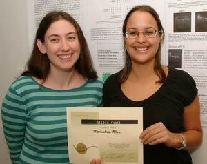 Catherine Putonti, computer science Ph.D. student, and Mariaclara Añez, chemical engineering Ph.D. student, won second place in the poster competition at the Keck Center for Interdisciplinary Bioscience Training 2005 Annual Research Conference.