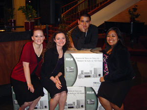 Freshman engineering design team Marie Politte, Sheresa Burkey, Mauricio Salto and Crystal Ibarra, from the PROMES section of ENGI 1100, won second place in the Texas A&M Regional Engineering Conference design competition.  Photo compliments of Julie Trenor.