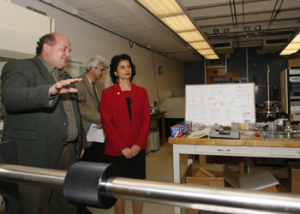 UH President Renu Khator tours Professor Dmitri Litvinov's electromagnetics lab to learn about nanomaterials research currently being conducted at the Cullen College of Engineering. Photo by Todd Spoth.