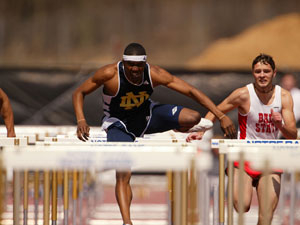 Selim Nurudeen, son of UH engineering lecturer Shola Nurudeen, will compete in the Olympic Games in the 110-meter hurdle event. He competed for the University of Notre Dame as an undergraduate student. Photo courtesy of Notre Dame Sports Information.