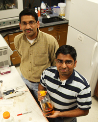 Professor Shankar Chellam and environmental engineering graduate student Appala Raju Badireddy. Photo by Todd Spoth.