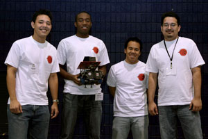 IEEE robotics competition first place winners: Thomas Packer, Ibrahim Komara , Paul Dinh and Paul Moreno. Photo by Thomas Shea.