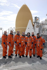 Cullen College alumnus Danny Olivas (far left) with the crew of the upcoming Discovery STS-128 mission. Photo courtesy of NASA.