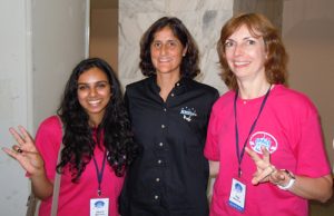 From left: Sruthi Mathews, astronaut Sunita Williams, and College of Architecture research associate professor Olga Bannova.