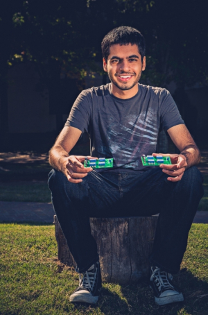 Rakshak Talwar, electrical and computer engineering major at the Cullen College of Engineering, and his Programmable Capacitors
