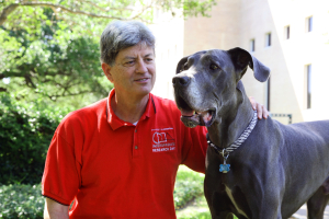 ECE Professor Stuart Long with Great Dane, Grayson