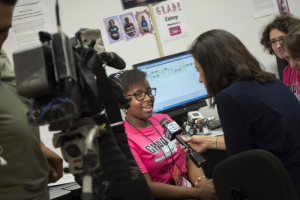 GRADE Camper Moyinoluwa Oyebanji talks to KTRK reporter Elissa Rivas during her visit to the camp.