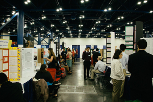 Science fair participants exhibit their experiments at the 2014 Science and Engineering Fair of Houston