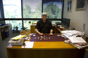 Stuart Long displays his dielectric resonator antennas 