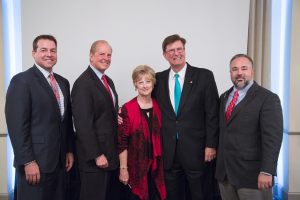From left: Russell Dunlavy, Dean Joseph W. Tedesco, Nancy Beyer, Honorable Joe Zimmerman, Trent Perez