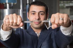 Testing loads: Mina Dawood with a ruptured piece of steel