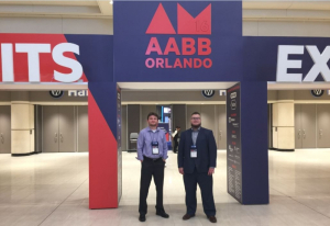 Biomedical Engineering Associate Professor Sergey Shevkoplyas with Nathaniel Piety at AABB annual meeting in Orlando